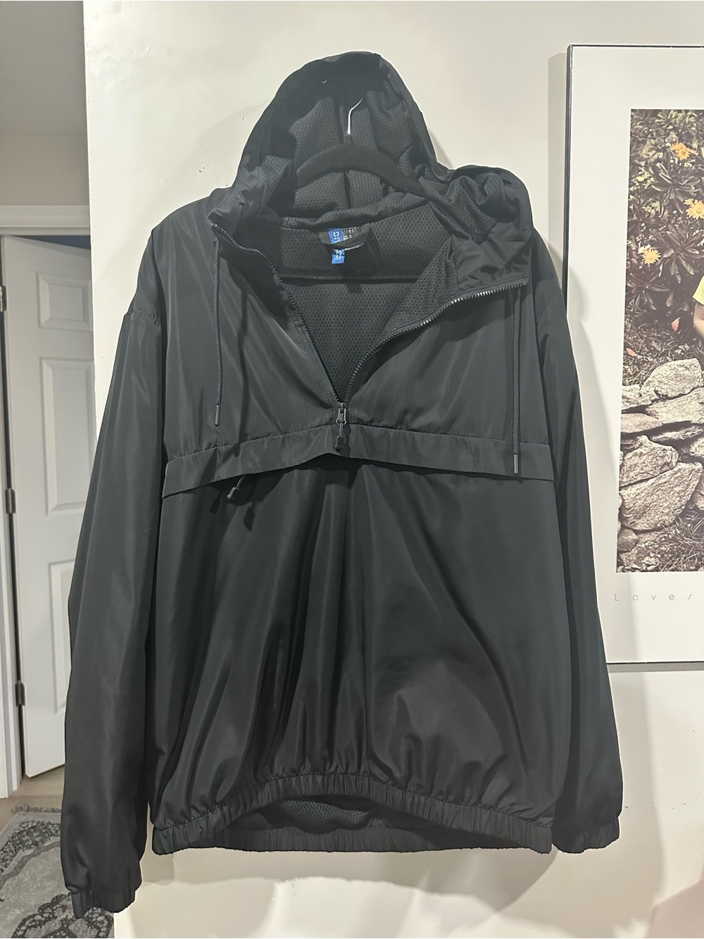 Men's Black Hooded Anorak Jacket - Lightweight Windbreaker